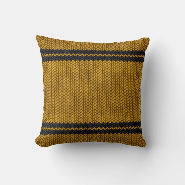 Coussin Motif en bande à l'aspect knit jaune (Recto)