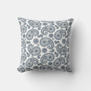 Coussin Motif en cachemire bleu foncé indien sur blanc