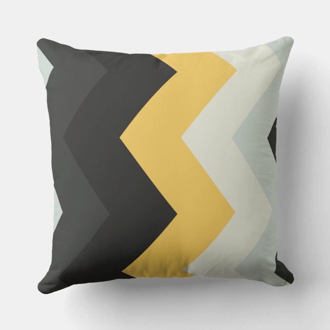Coussin motif en chevron gris, blanc et jaune (Verso)