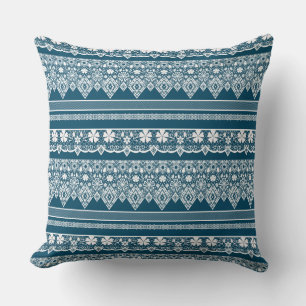 Coussin Motif en dentelle bleue.