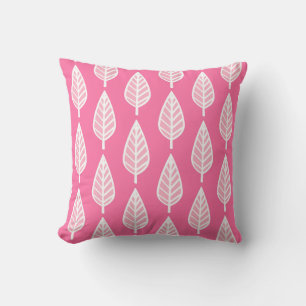 Coussin Motif en feuille de hêtre - Rose chaud et blanc