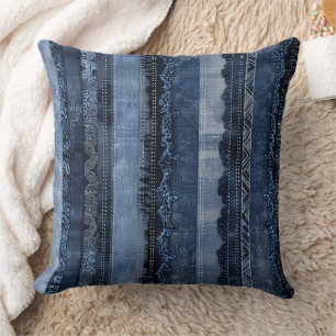 Coussin Motif en jean à rayures de dentelle indigo élégant