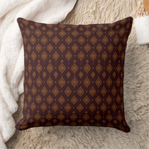 Coussin Motif en losange bordeaux et or