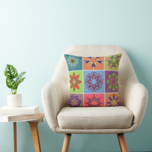 Coussin Motif en Mandala coloré - Boho géométrique