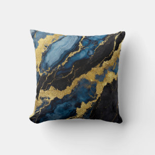 Coussin Motif en marbre bleu avec or
