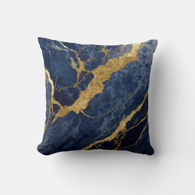 Coussin Motif en marbre bleu avec or (Recto)