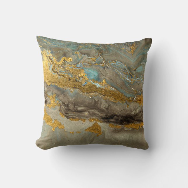 Coussin Motif en marbre bleu et or (Recto)