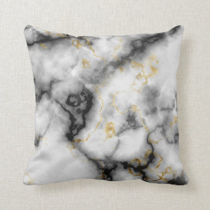 Coussin Motif en marbre gris noir blanc et or