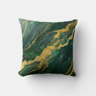 Coussin Motif en marbre vert avec or