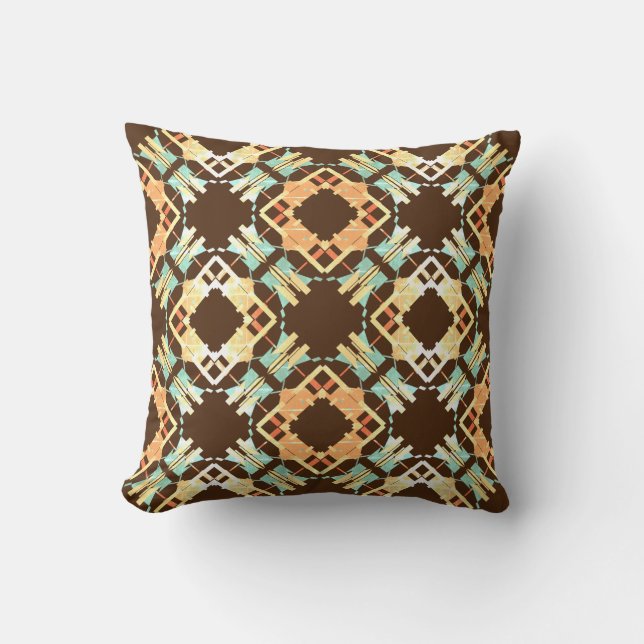 Coussin Motif en mosaïque Brown de diagonale d'Aqua Jaune (Recto)