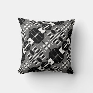 Coussin Motif en mosaïque gris blanc noir diagonal