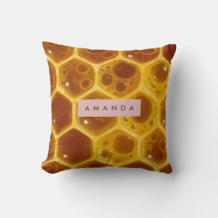 Coussin Motif en Nid d'Abeille Doré Personnalisé