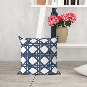 Coussin Motif en panier d'été blanc et marine