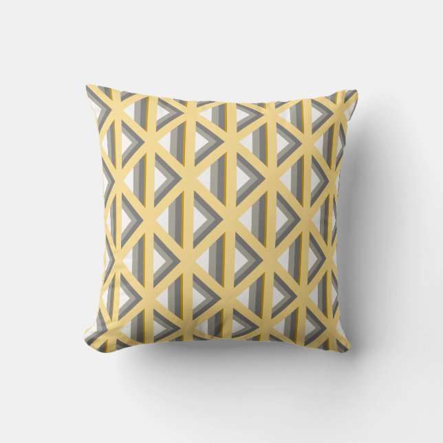 Coussin Motif en treillis géométrique diamant jaune et gri (Recto)