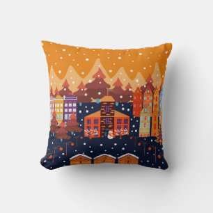 Coussin Motif enfant avec maison et arbres. Scandinavie