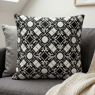 Coussin Motif entrelacé Art Déco noir et blanc
