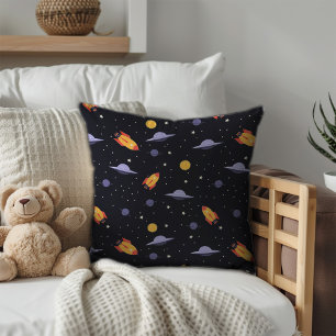 Coussin Motif espace lavande orange noir