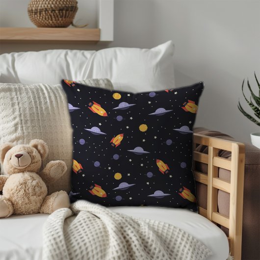 Coussin Motif espace lavande orange noir
