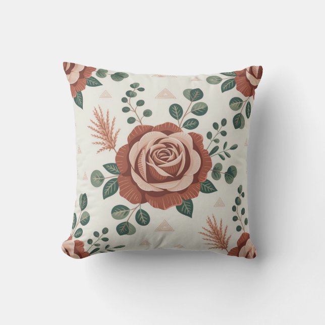 Coussin Motif esthétique Boho Rose du désert (Recto)