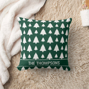 Coussin Motif et texte de sapin de Noël en sapin vert et b