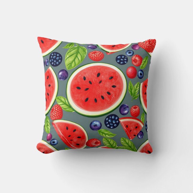 Coussin Motif Été Baie Pastèque (Recto)