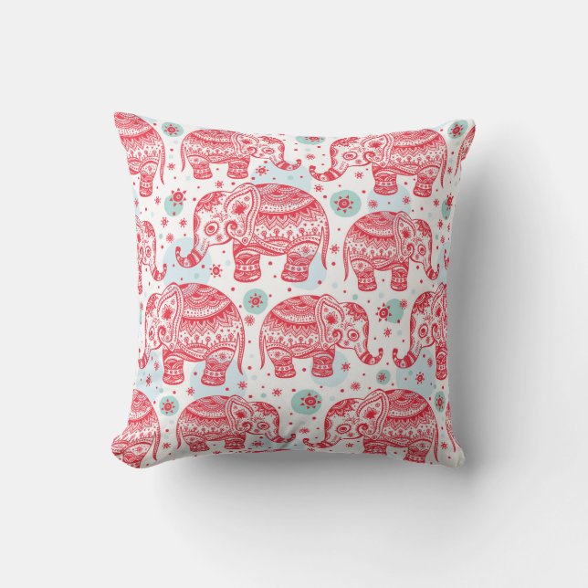 Coussin Motif ethnique rouge d'éléphant (Recto)
