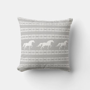 Coussin Motif étoilé élégant & chevaux en gris & blanc