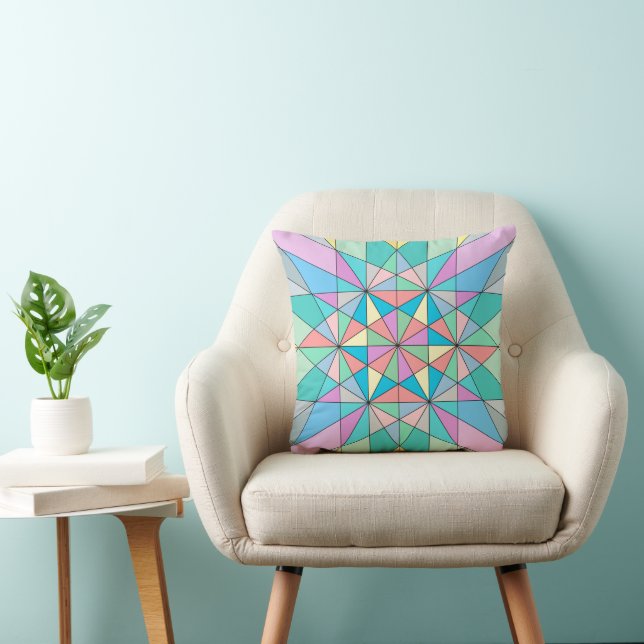 Coussin Motif étoile triangle mosaïque pastel rétro coloré (Chaise)