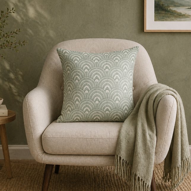 Coussin Motif éventail Art déco Vert sauge (Créateur téléchargé)