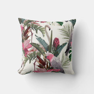 Coussin Motif exotique tropical avec perroquet, flamant