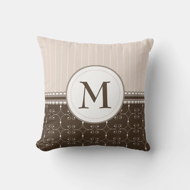 Coussin Motif fait sur commande de monogramme de brun (Recto)