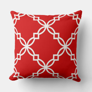 Coussin Motif fantaisie rouge et blanc à quatre feuilles