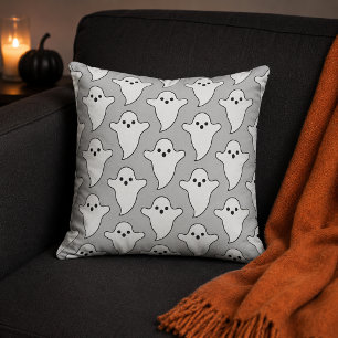 Coussin Motif fantôme blanc effrayant gris clair