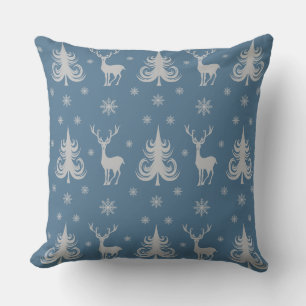 Coussin Motif Festif Blue Christmas Deer