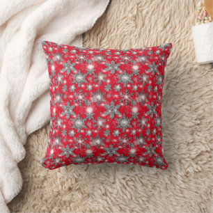 Coussin Motif festif de flocon de neige gris argent