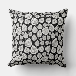 Coussin Motif feuille 02 - Blanc sur noir