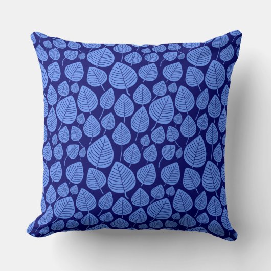 Coussin Motif feuille 02 - Bleu bébé sur Deep Navy (Recto)