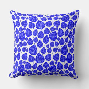 Coussin Motif feuille 02 - Bleu sur blanc