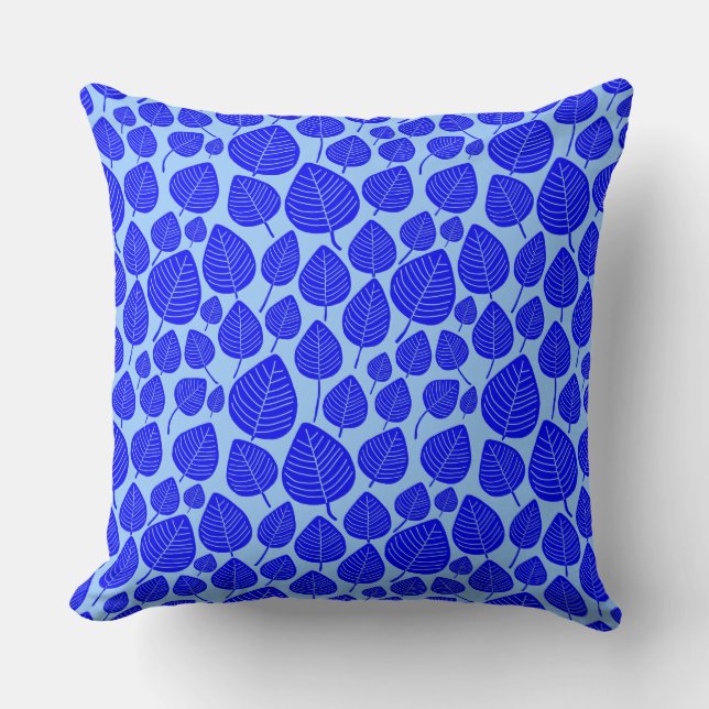 Coussin Motif feuille 02 - Bleu sur bleu clair (Recto)