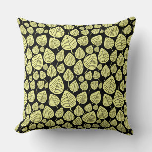 Coussin Motif feuille 02 - Jaune à mâchoire sur noir