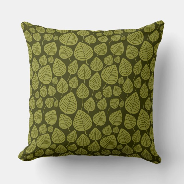 Coussin Motif feuille 02 - Olive on Dark Olive (Recto)