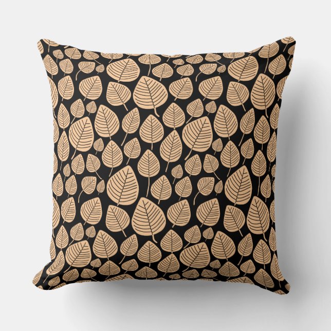 Coussin Motif feuille 02 - Sable sur noir (Recto)