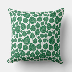 Coussin Motif feuille 02 - Vert forêt sur blanc