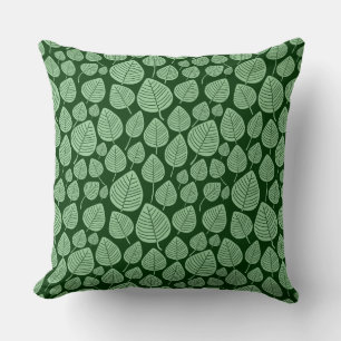 Coussin Motif feuille 02 - Vert pâle sur vert de la forêt 