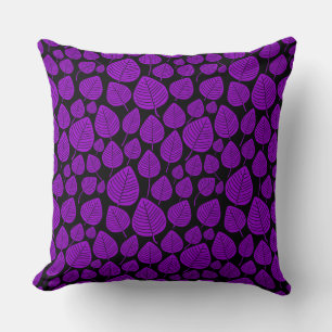 Coussin Motif feuille 02 - Violet sur noir