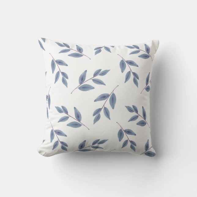 Coussin Motif Feuille Aquarelle bleu ardoise (Recto)