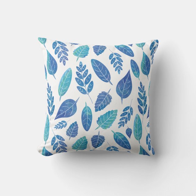 Coussin Motif Feuille bleu aquarelle (Recto)