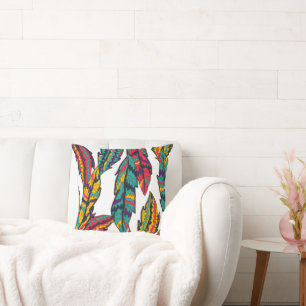 Coussin motif feuille boho coloré