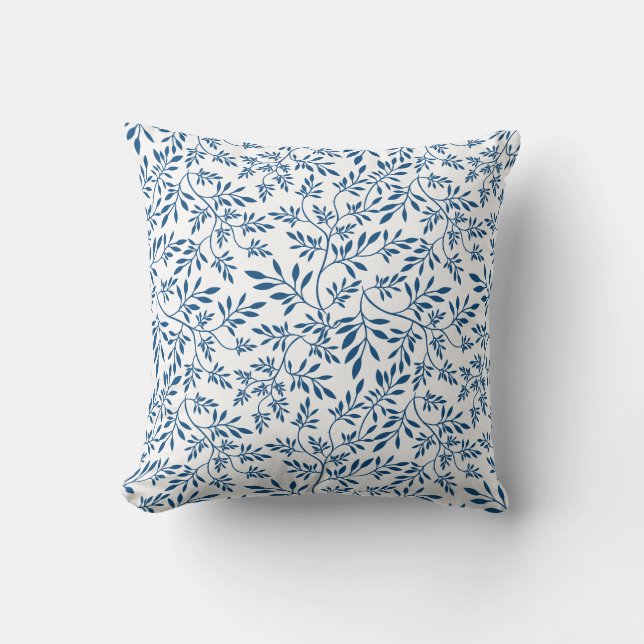 Coussin Motif feuille classique bleu et blanc (Recto)