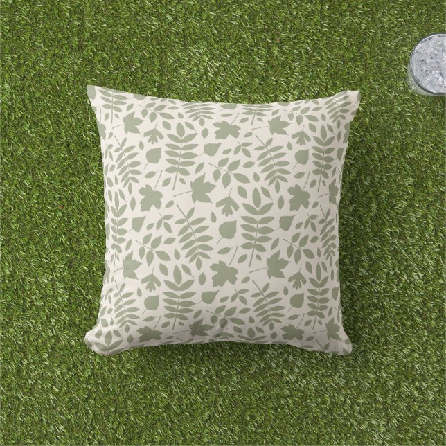 Coussin Motif Feuille déchiré vert sur crème (Herbe)